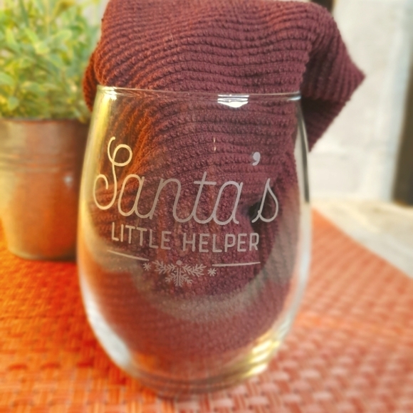 Stemless Wine‎ Glass Santa's Little Helper Christmas - Picture 1 of 8